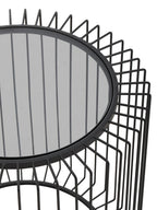 Tempered Glass Top Round Side Table with Black Wireframe Cage Design Base | Trento