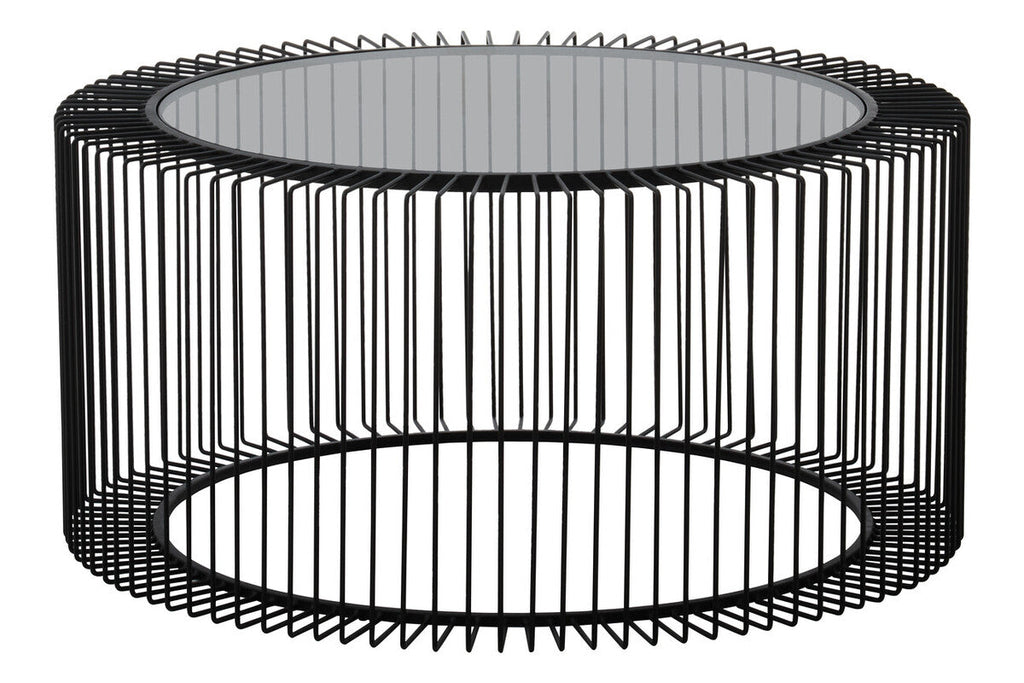 Tempered Glass Top Round Coffee Table with Black Wireframe Cage Design Base | Trento