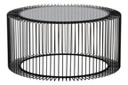 Tempered Glass Top Round Coffee Table with Black Wireframe Cage Design Base | Trento