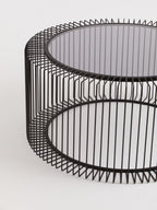 Tempered Glass Top Round Coffee Table with Black Wireframe Cage Design Base | Trento