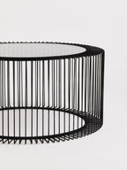 Tempered Glass Top Round Coffee Table with Black Wireframe Cage Design Base | Trento