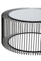 Tempered Glass Top Round Coffee Table with Black Wireframe Cage Design Base | Trento