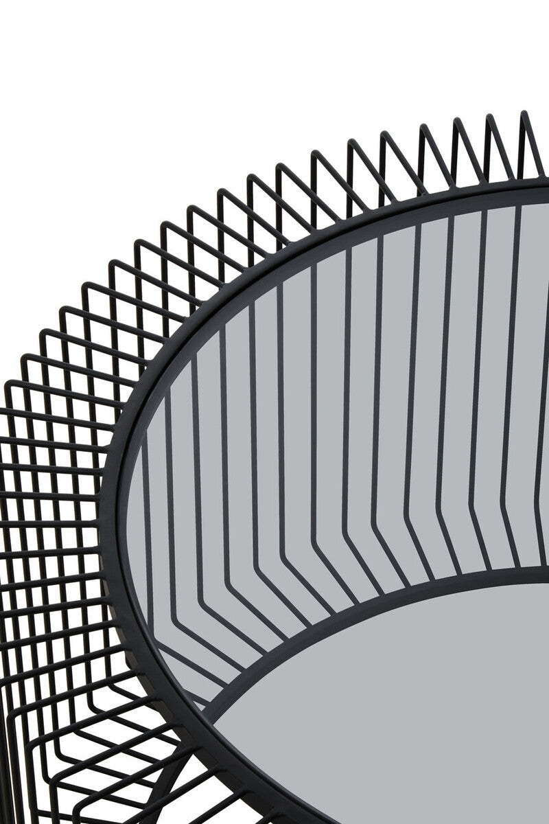 Tempered Glass Top Round Coffee Table with Black Wireframe Cage Design Base | Trento