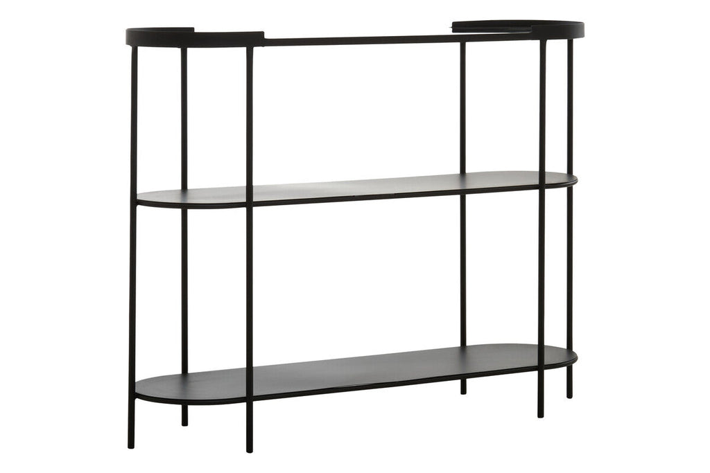 Grey Glass Top Console Table with Two-Tier Shelves and Black Metal Frame, Trento