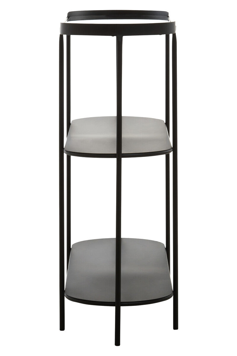 Grey Glass Top Console Table with Two-Tier Shelves and Black Metal Frame, Trento