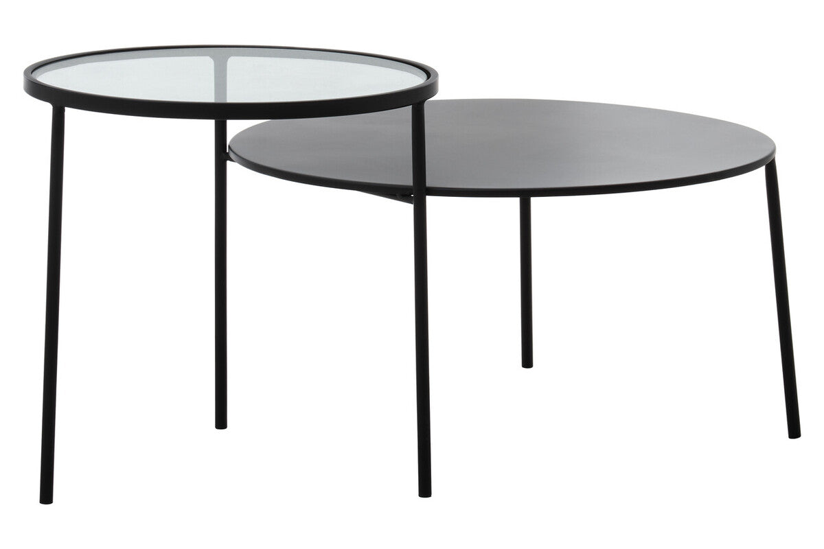 Clear Glass Top and Black Metal Lower Top Coffee Table with Black Iron Frame | Trento