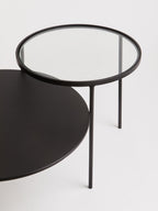 Clear Glass Top and Black Metal Lower Top Coffee Table with Black Iron Frame | Trento