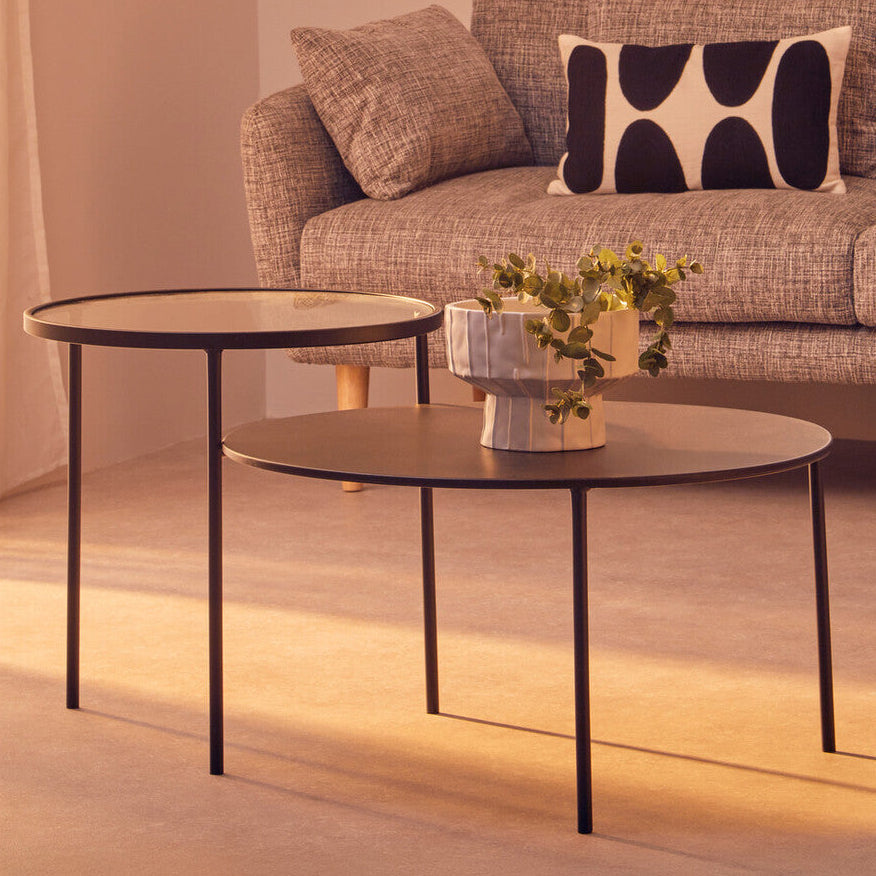 Clear Glass Top and Black Metal Lower Top Coffee Table with Black Iron Frame | Trento