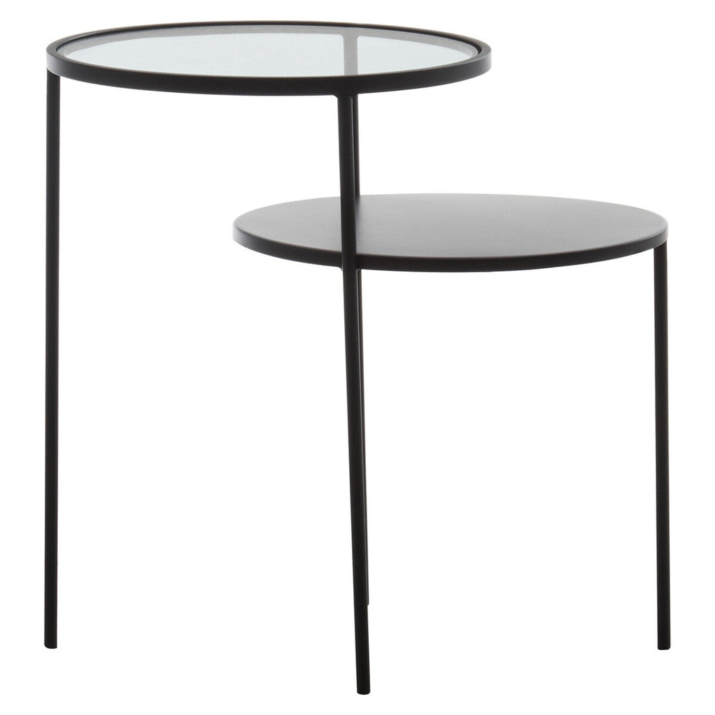 Clear Glass Top and Black Metal Lower Top End Table with Black Iron Frame | Trento