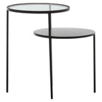 Clear Glass Top and Black Metal Lower Top End Table with Black Iron Frame | Trento