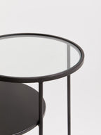 Clear Glass Top and Black Metal Lower Top End Table with Black Iron Frame | Trento