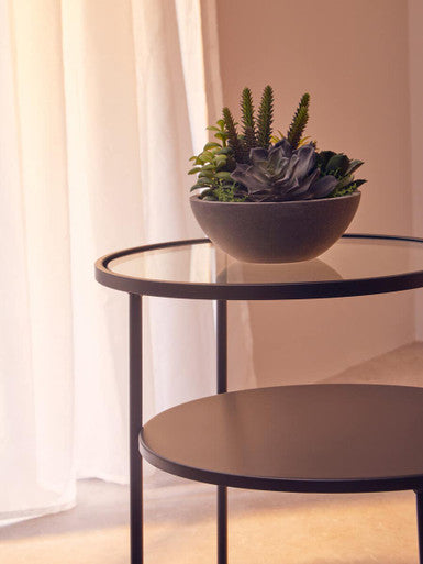 Clear Glass Top and Black Metal Lower Top End Table with Black Iron Frame | Trento