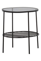 Grey Tempered Glass Side Table with Lower Metal Tier and Black Iron Frame | Trento