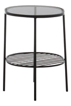Grey Tempered Glass Side Table with Lower Metal Tier and Black Iron Frame | Trento