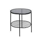 Grey Tempered Glass Side Table with Lower Metal Tier and Black Iron Frame | Trento