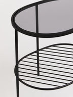 Grey Tempered Glass Side Table with Lower Metal Tier and Black Iron Frame | Trento
