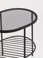 Grey Tempered Glass Side Table with Lower Metal Tier and Black Iron Frame | Trento