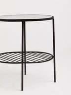 Grey Tempered Glass Side Table with Lower Metal Tier and Black Iron Frame | Trento
