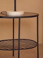Grey Tempered Glass Side Table with Lower Metal Tier and Black Iron Frame | Trento