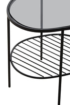 Grey Tempered Glass Side Table with Lower Metal Tier and Black Iron Frame | Trento