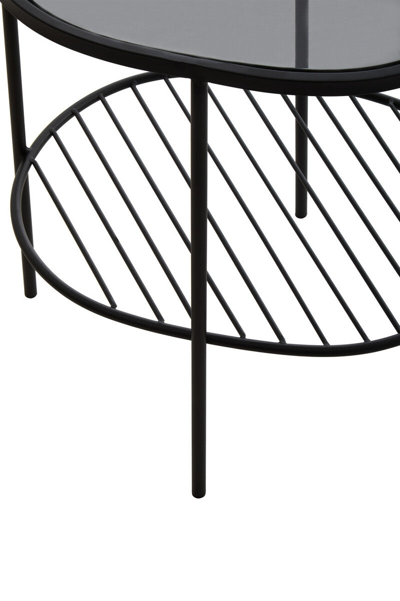 Grey Tempered Glass Side Table with Lower Metal Tier and Black Iron Frame | Trento
