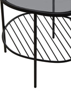 Grey Tempered Glass Side Table with Lower Metal Tier and Black Iron Frame | Trento