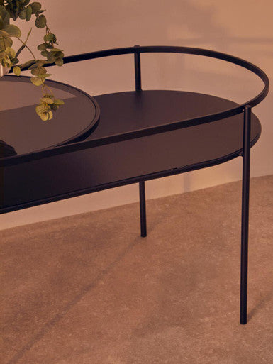 Two Tier Tempered Glass Top Table in Black Finish | Trento