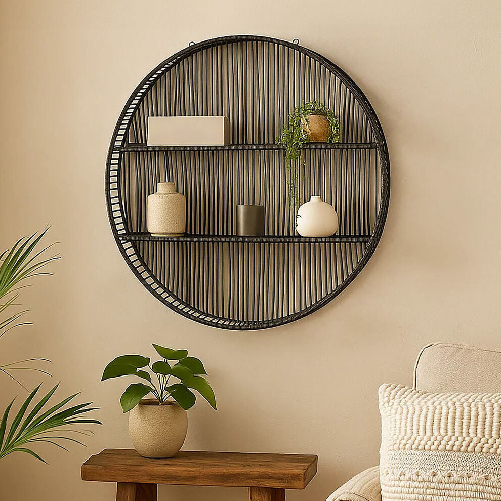 Large Black Rattan Wall Shelf | Batu