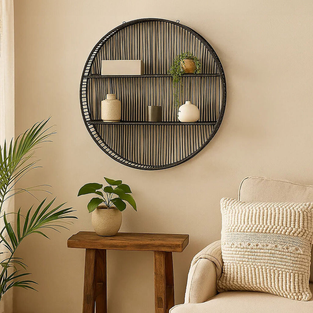 Large Black Rattan Wall Shelf | Batu