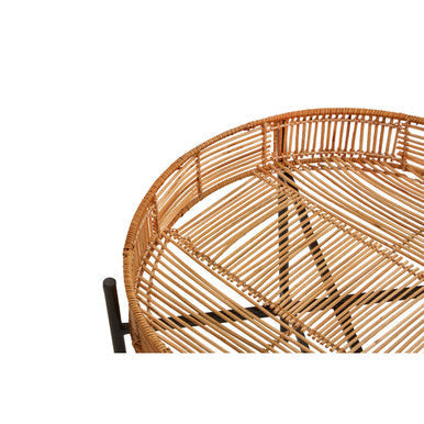 Set of 2 Natural Rattan Top Side Tables with Cross Black Metal Frame | Batu