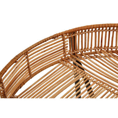 Set of 2 Natural Rattan Top Side Tables with Cross Black Metal Frame | Batu