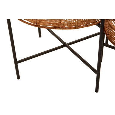 Set of 2 Natural Rattan Top Side Tables with Cross Black Metal Frame | Batu