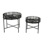 Set of 2 Black Rattan Top Side Tables with Cross Metal Frame | Batu
