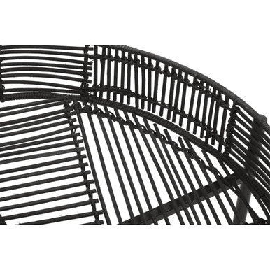 Set of 2 Black Rattan Top Side Tables with Cross Metal Frame | Batu