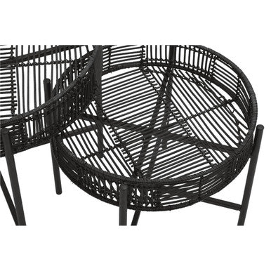 Set of 2 Black Rattan Top Side Tables with Cross Metal Frame | Batu