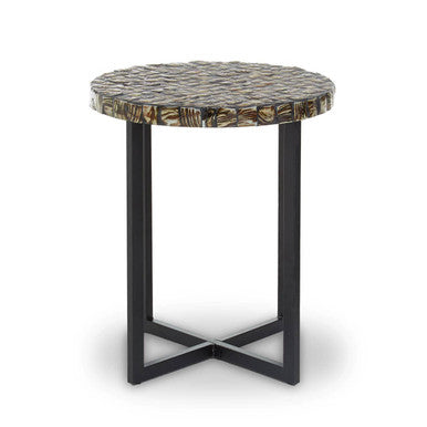 Natural Round Side Table with Shell Detail | Branna