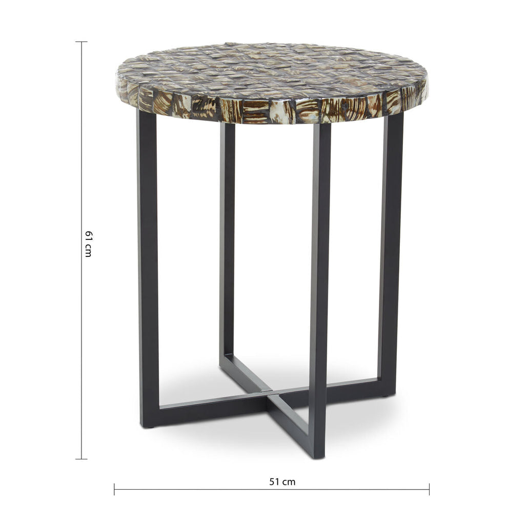Natural Round Side Table with Shell Detail | Branna