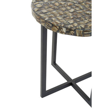 Natural Round Side Table with Shell Detail | Branna