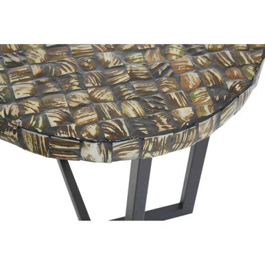 Natural Round Side Table with Shell Detail | Branna