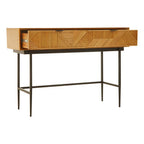 Natural Carved Wooden Effect Console Table with 2 Storage Drawer | Jakara