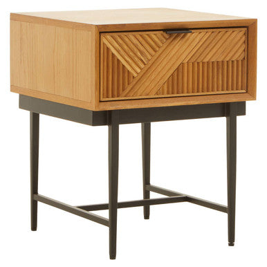 Natural Abstract Geometric Side Table with 1 Storage Drawer, Jakara