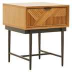 Natural Abstract Geometric Side Table with 1 Storage Drawer, Jakara