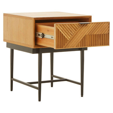 Natural Abstract Geometric Side Table with 1 Storage Drawer, Jakara