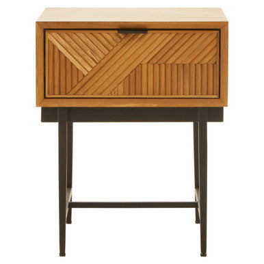 Natural Abstract Geometric Side Table with 1 Storage Drawer, Jakara