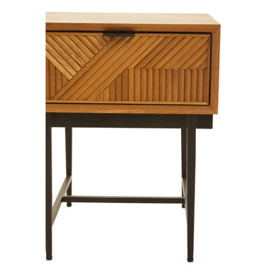 Natural Abstract Geometric Side Table with 1 Storage Drawer, Jakara