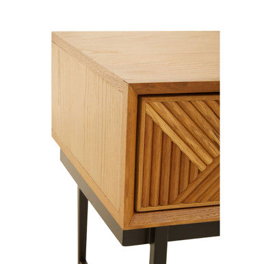 Natural Abstract Geometric Side Table with 1 Storage Drawer, Jakara