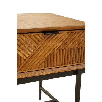 Natural Abstract Geometric Side Table with 1 Storage Drawer, Jakara