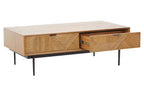 Natural Carved Effect 2-Drawer Coffee Table with Metal Legs | Jakara