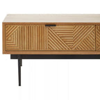 Natural Carved Effect 2-Drawer Coffee Table with Metal Legs | Jakara