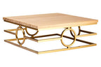 Natural Oak Wood Rectangular Coffee Table with Gold Finish | Jarloi